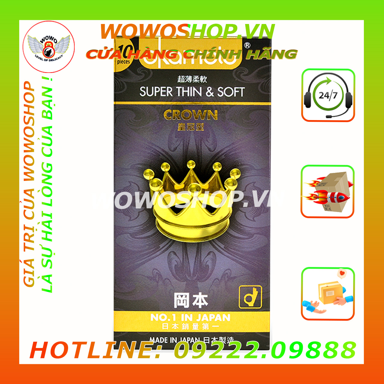 Bao Cao Su-Bao Cao Su Siêu Mỏng-Bao Cao Su Okamoto-Crown-Size Nhỏ-Ôm Sát-Tăng Khoái Cảm-Hộp 10 Cái