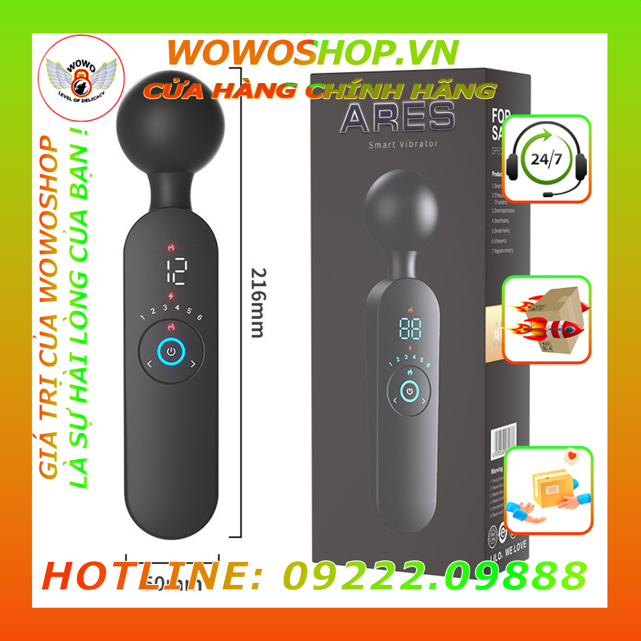Đồ Chơi Người Lớn-Dụng Cụ Tình Yêu Nữ-Chày Rung Tình Yêu Cao Cấp-Laile Ares-12 Chế Độ Rung-Có Nhiệt-Chống Nước