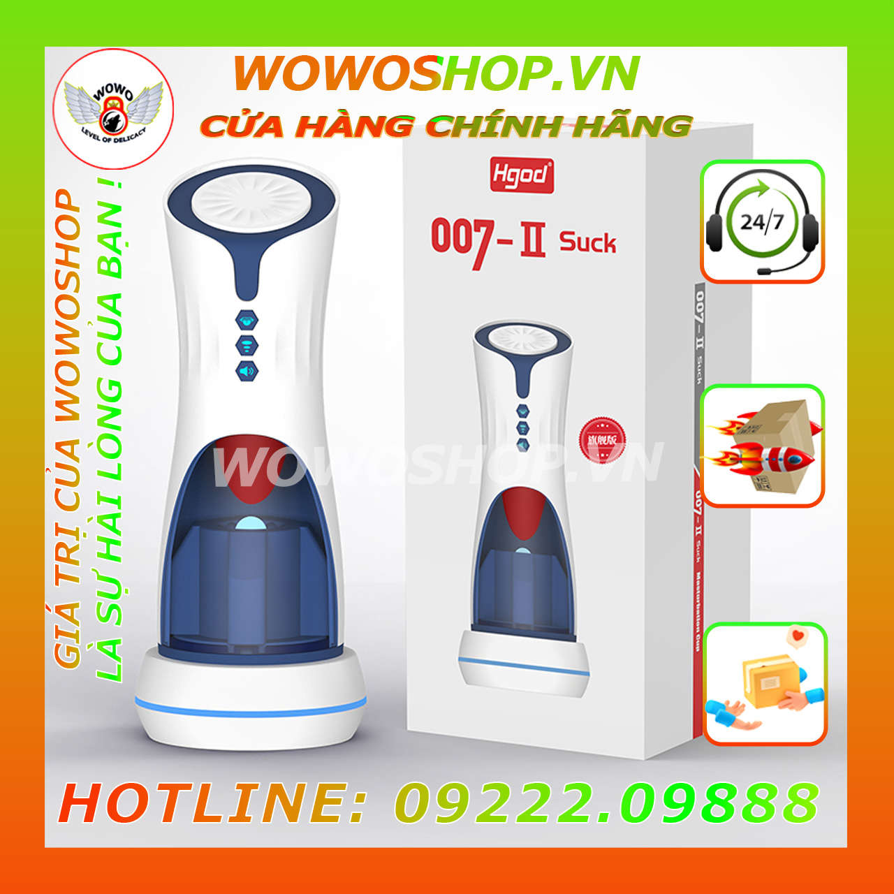 Đồ Chơi Người Lớn-Dụng Cụ Tình Yêu Nam-Âm Đạo Giả-7 Chế Độ Rung Thụt Hút Có Nhiệt-HGOD-007 V2-Chống Nước