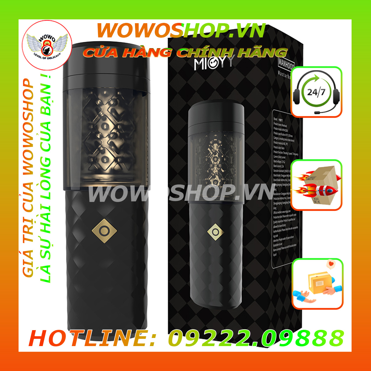 Đồ Chơi Người Lớn-Dụng Cụ Tình Yêu Nam-Âm Đạo Giả-Man Hood-3 Chế Độ Rung Thụt Xoáy-7 Cường Độ Sốc Tốc Độ Mạnh