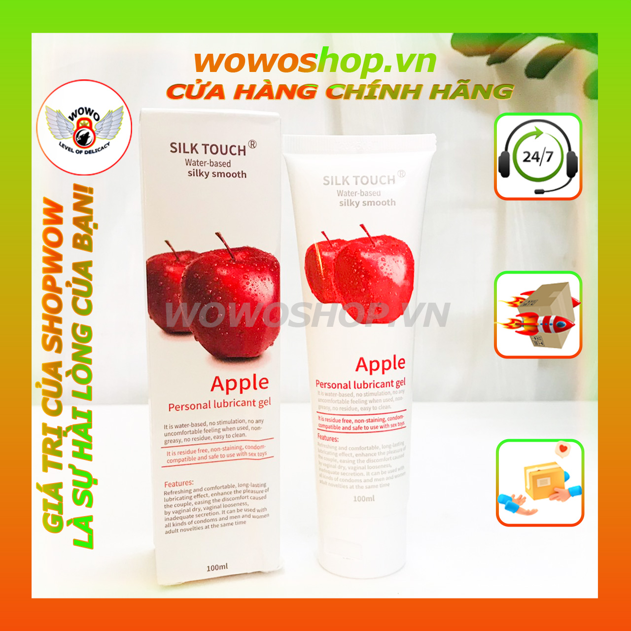 Gel Bôi Trơn Silk Touch Apple - Hương Táo, Chai 100ML